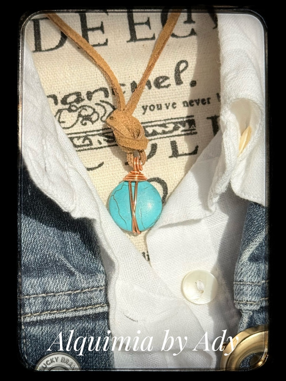 Suede Choker with Turquoise boho copper wrap — Mystic Protection